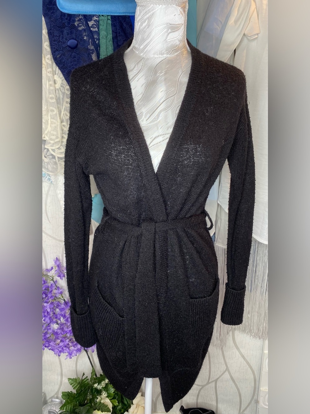 🌷 Topshop 🌷 Black Mohair Blend Knit Wrap Cardigan with Belt